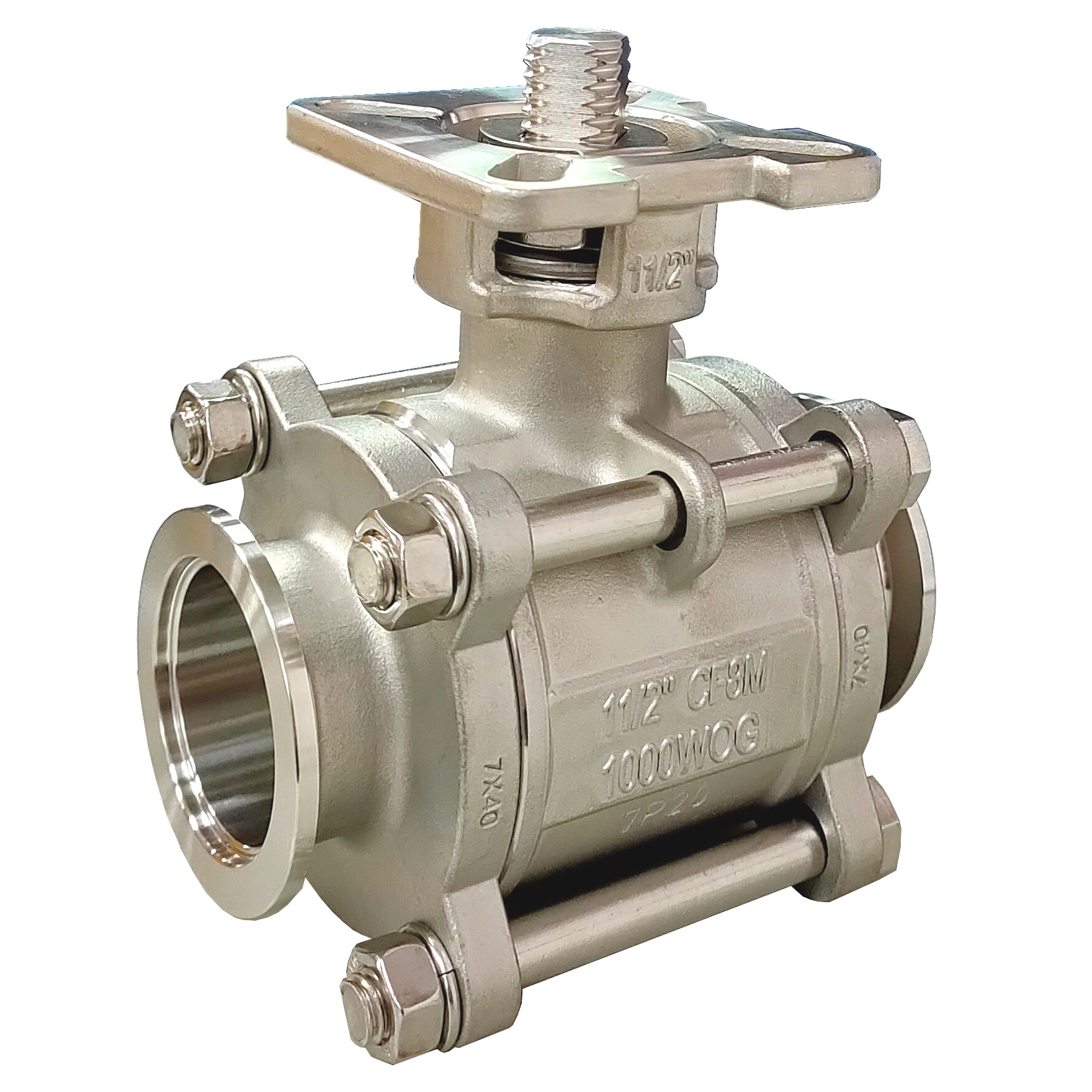 three piece full port VACUUM  ball valve KF Flange with ISO 5211 direct mounting pad